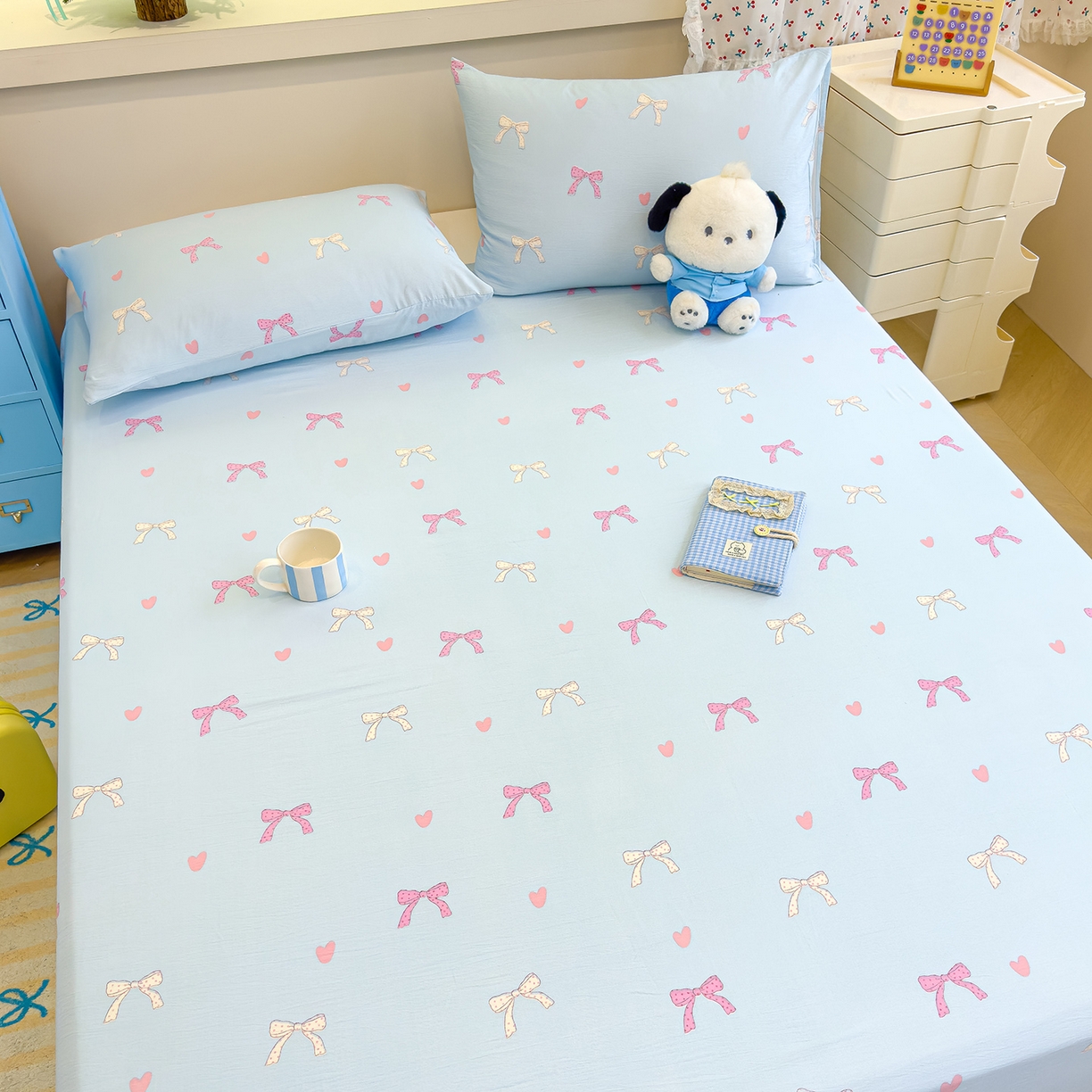 91家纺网 家纺一手货源 找家纺 颜选 2025新款A类双层纱单品床单床单单件床单三件套 蝴蝶结