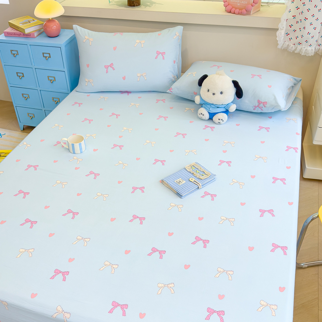 91家纺网 家纺一手货源 找家纺 颜选 2025新款A类双层纱单品床单床单单件床单三件套 蝴蝶结