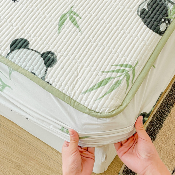 91家纺网 家纺一手货源 找家纺 富馨莱 2025新款纯棉夹棉单件床笠 熊猫团子