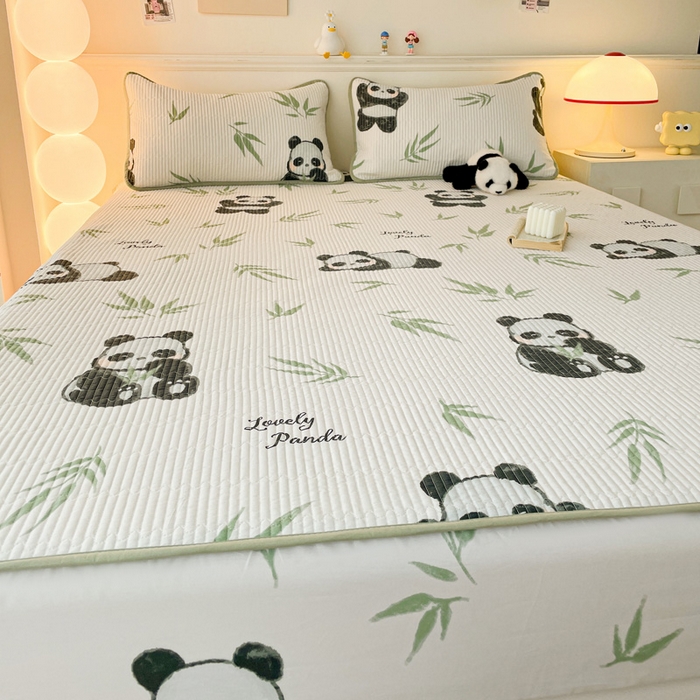 91家纺网 家纺一手货源 找家纺 富馨莱 2025新款纯棉夹棉单件床笠 熊猫团子