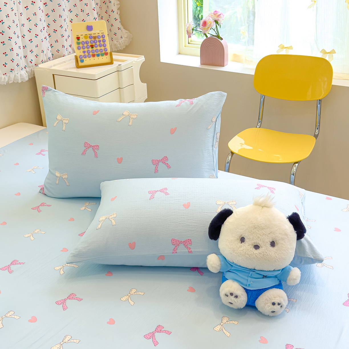 91家纺网 家纺一手货源 找家纺 颜选 2025新款A类双层纱单品床单床单单件床单三件套 蝴蝶结