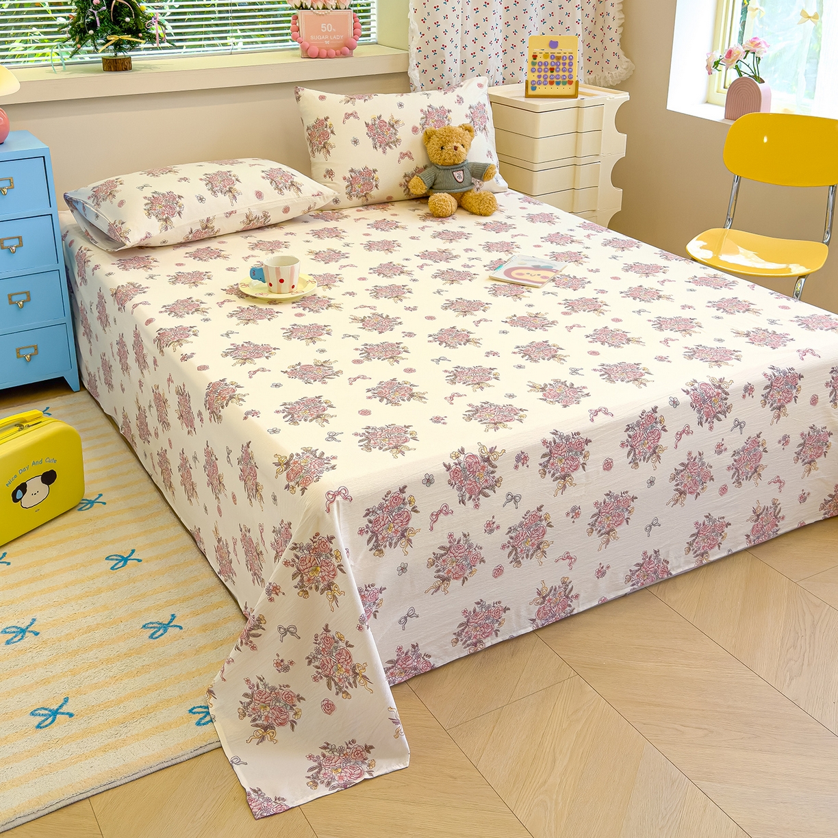 91家纺网 家纺一手货源 找家纺 颜选 2025新款A类双层纱单品床单床单单件床单三件套 淡雅笺