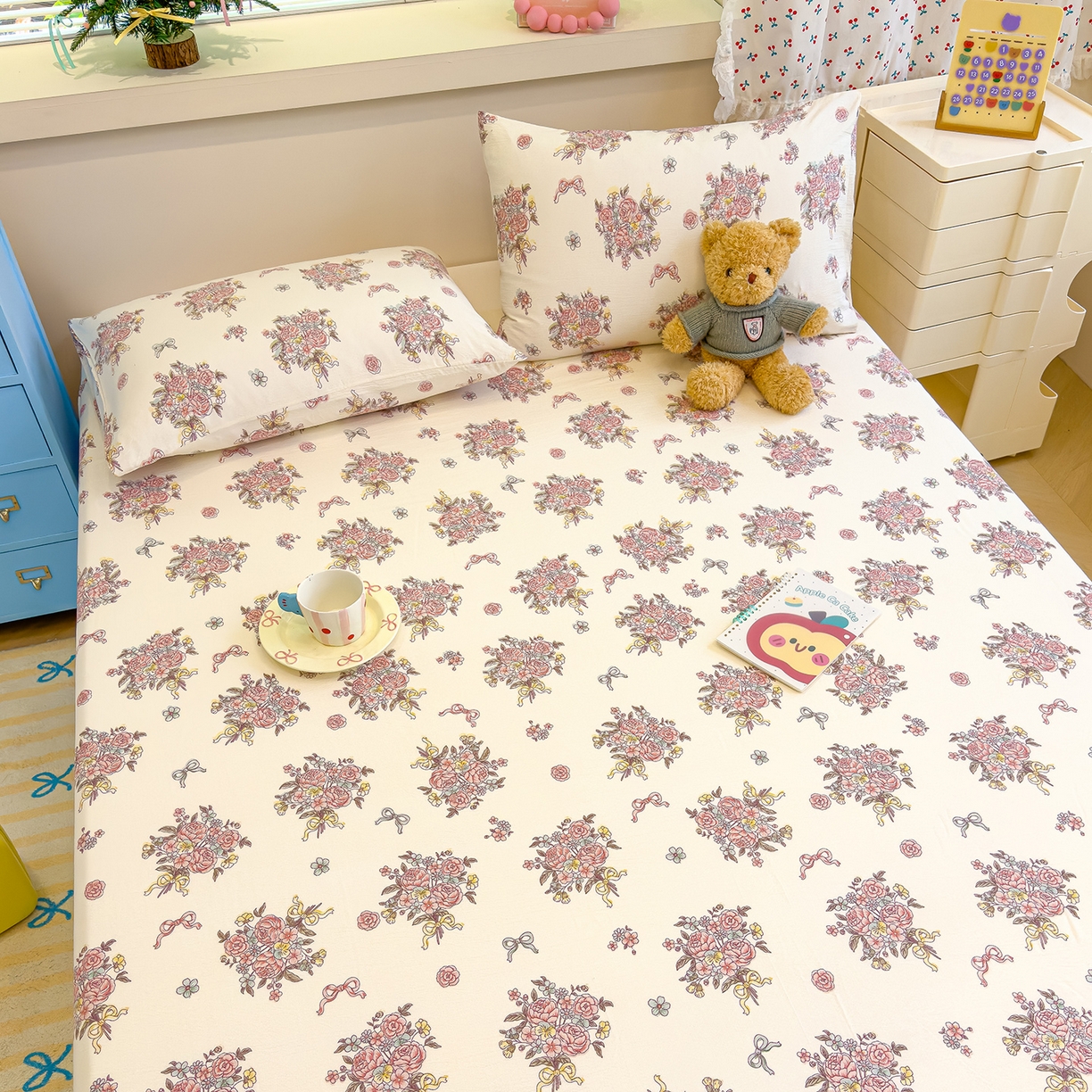 91家纺网 家纺一手货源 找家纺 颜选 2025新款A类双层纱单品床单床单单件床单三件套 淡雅笺