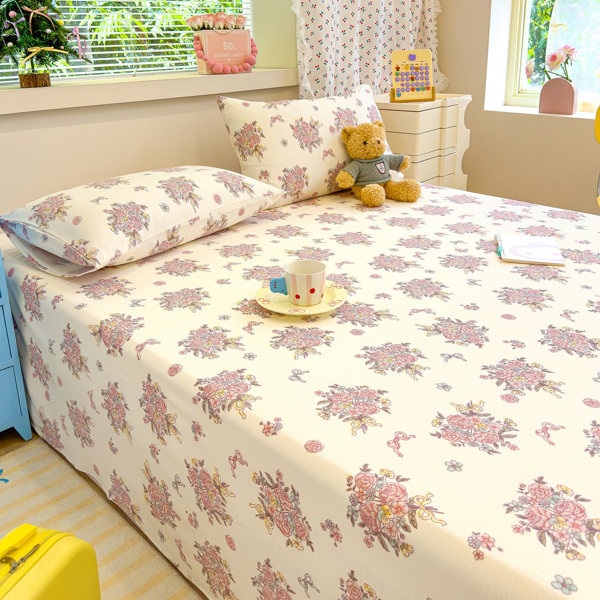 91家纺网 家纺一手货源 找家纺 颜选 2025新款A类双层纱单品床单床单单件床单三件套 淡雅笺