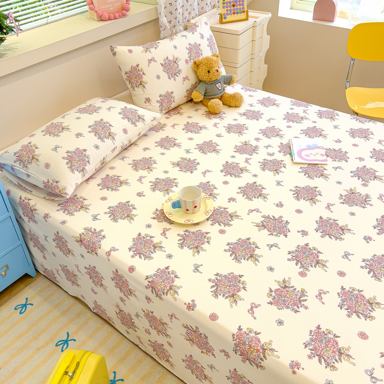 91家纺网 家纺一手货源 找家纺 颜选 2025新款A类双层纱单品床单床单单件床单三件套 淡雅笺