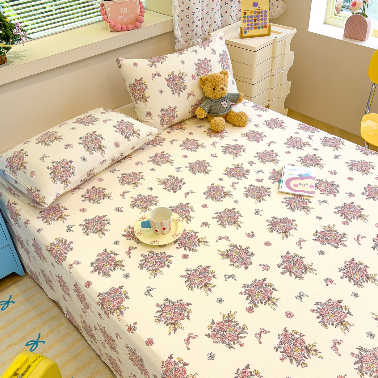 91家纺网 家纺一手货源 找家纺 颜选 2025新款A类双层纱单品床单床单单件床单三件套 淡雅笺