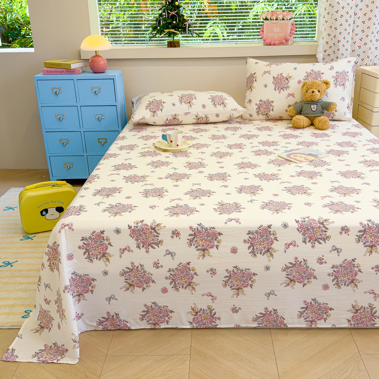 91家纺网 家纺一手货源 找家纺 颜选 2025新款A类双层纱单品床单床单单件床单三件套 淡雅笺