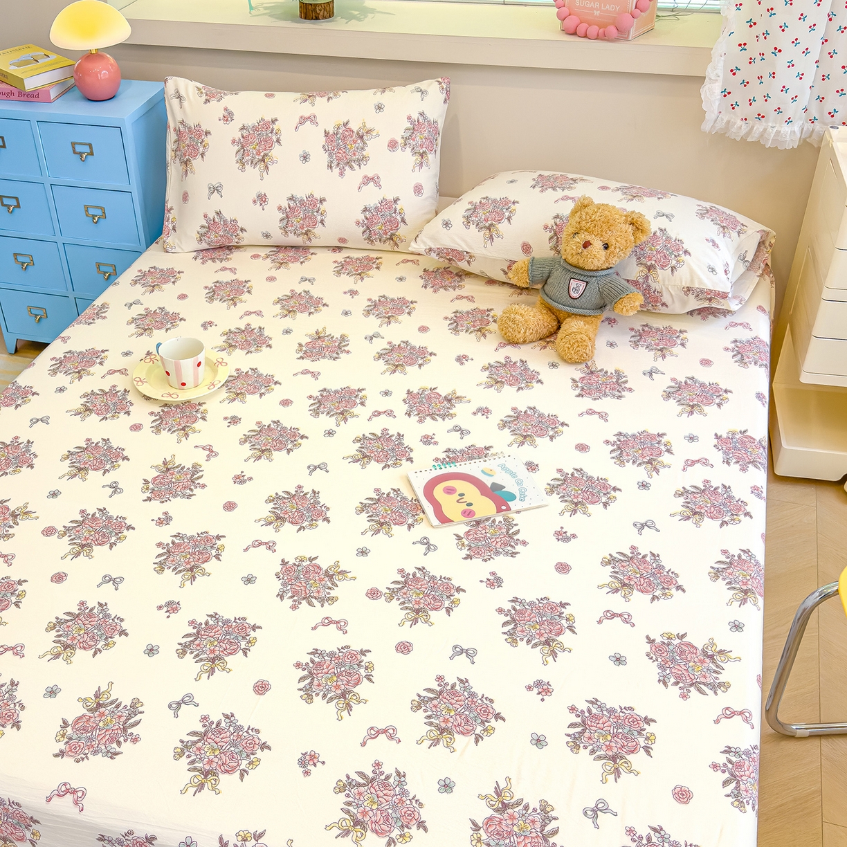 91家纺网 家纺一手货源 找家纺 颜选 2025新款A类双层纱单品床单床单单件床单三件套 淡雅笺