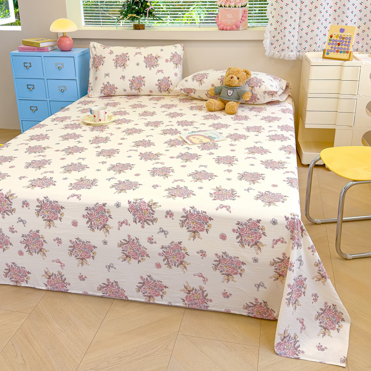 91家纺网 家纺一手货源 找家纺 颜选 2025新款A类双层纱单品床单床单单件床单三件套 淡雅笺