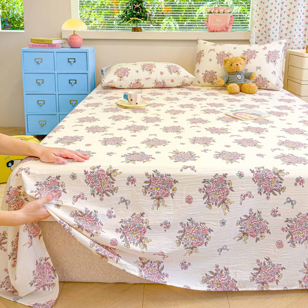 91家纺网 家纺一手货源 找家纺 颜选 2025新款A类双层纱单品床单床单单件床单三件套 淡雅笺