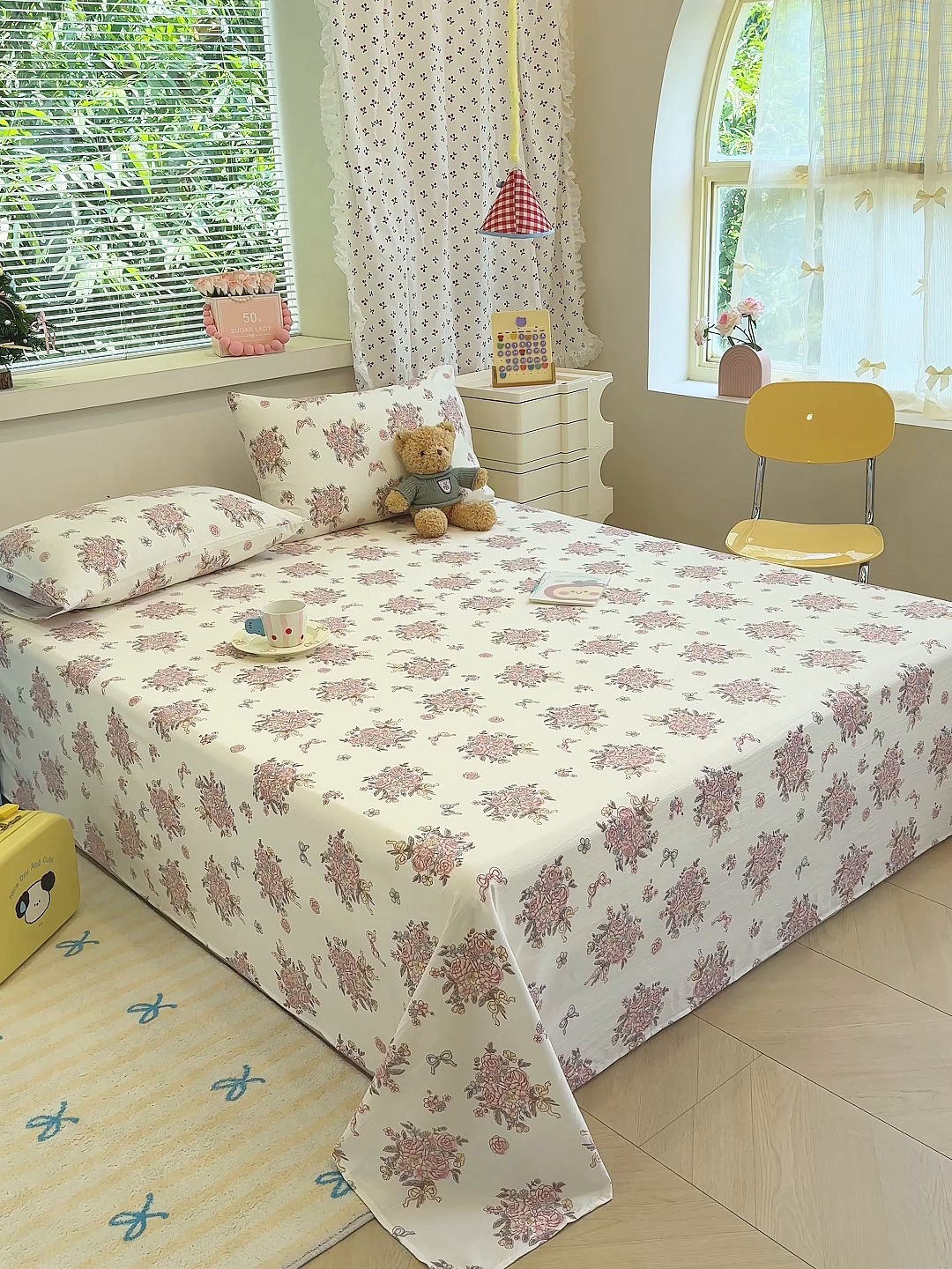 91家纺网 家纺一手货源 找家纺 颜选 2025新款A类双层纱单品床单床单单件床单三件套 淡雅笺