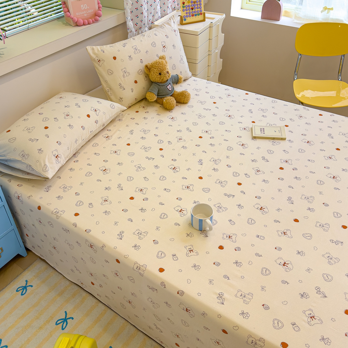 91家纺网 家纺一手货源 找家纺 颜选 2025新款A类双层纱单品床单床单单件床单三件套 玩偶幻想曲