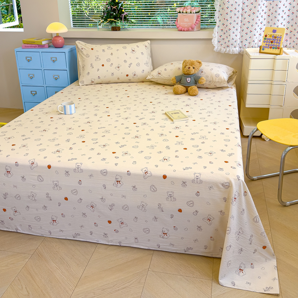 91家纺网 家纺一手货源 找家纺 颜选 2025新款A类双层纱单品床单床单单件床单三件套 玩偶幻想曲