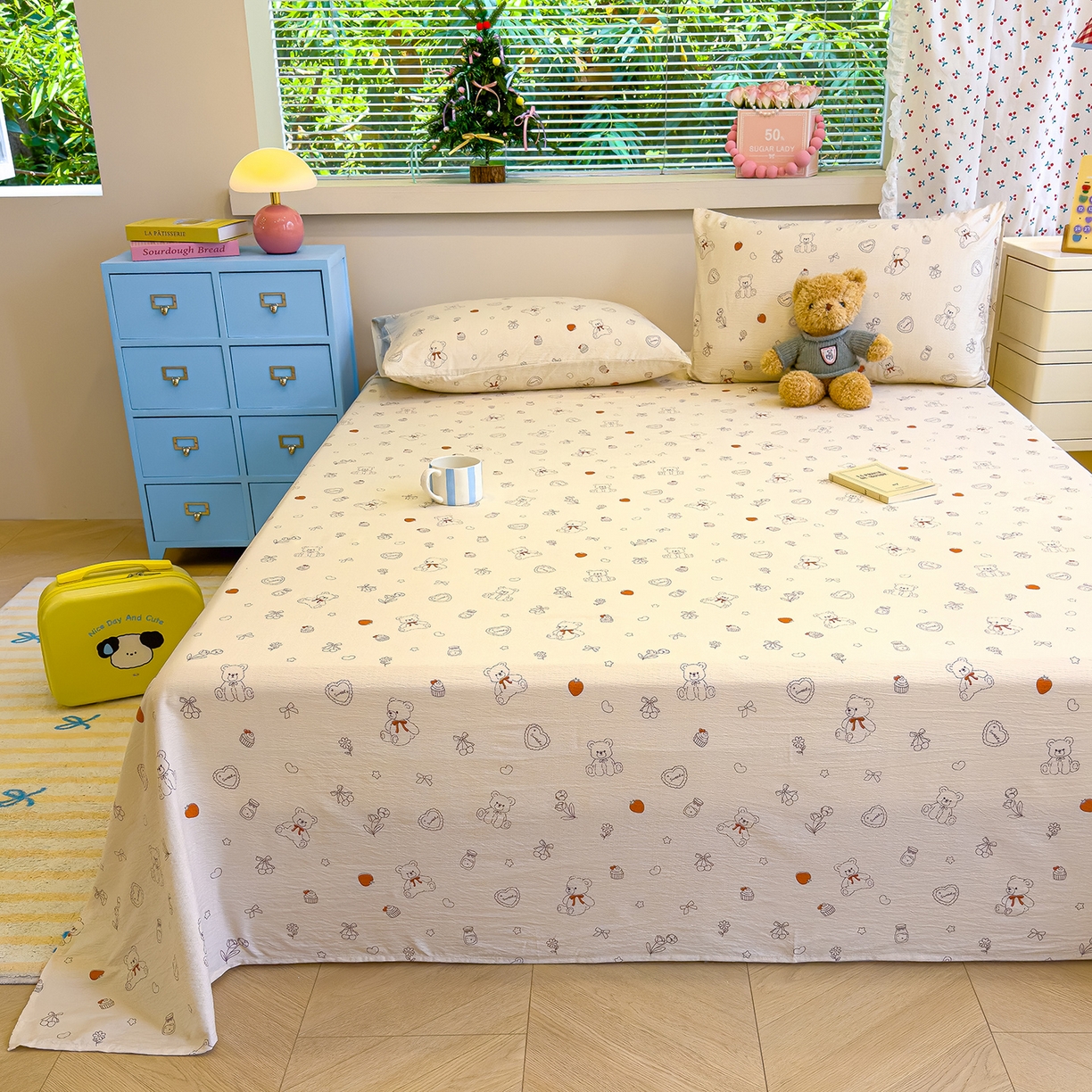 91家纺网 家纺一手货源 找家纺 颜选 2025新款A类双层纱单品床单床单单件床单三件套 玩偶幻想曲