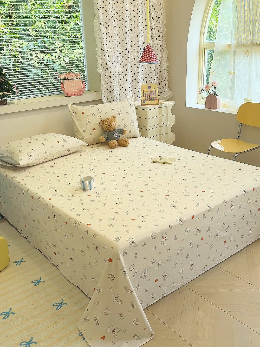 91家纺网 家纺一手货源 找家纺 颜选 2025新款A类双层纱单品床单床单单件床单三件套 玩偶幻想曲