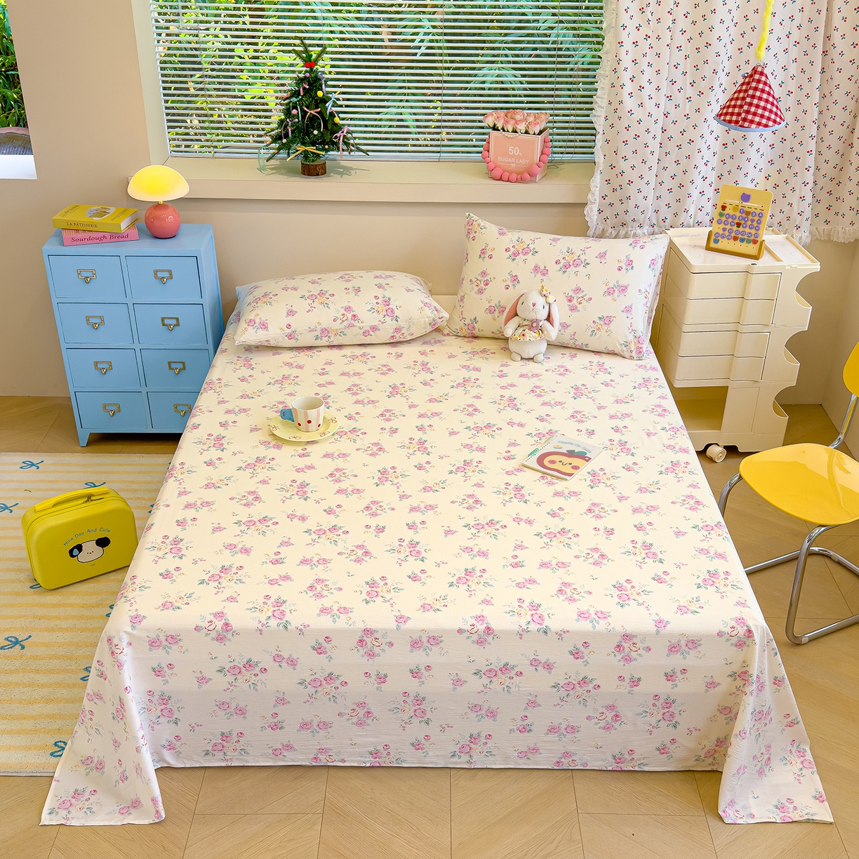 颜选 2025新款A类双层纱单品床单床单单件床单三件套 双层纱花期