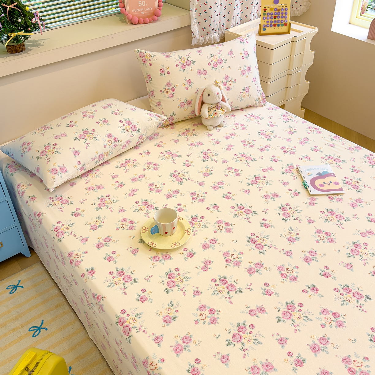 91家纺网 家纺一手货源 找家纺 颜选 2025新款A类双层纱单品床单床单单件床单三件套 双层纱花期