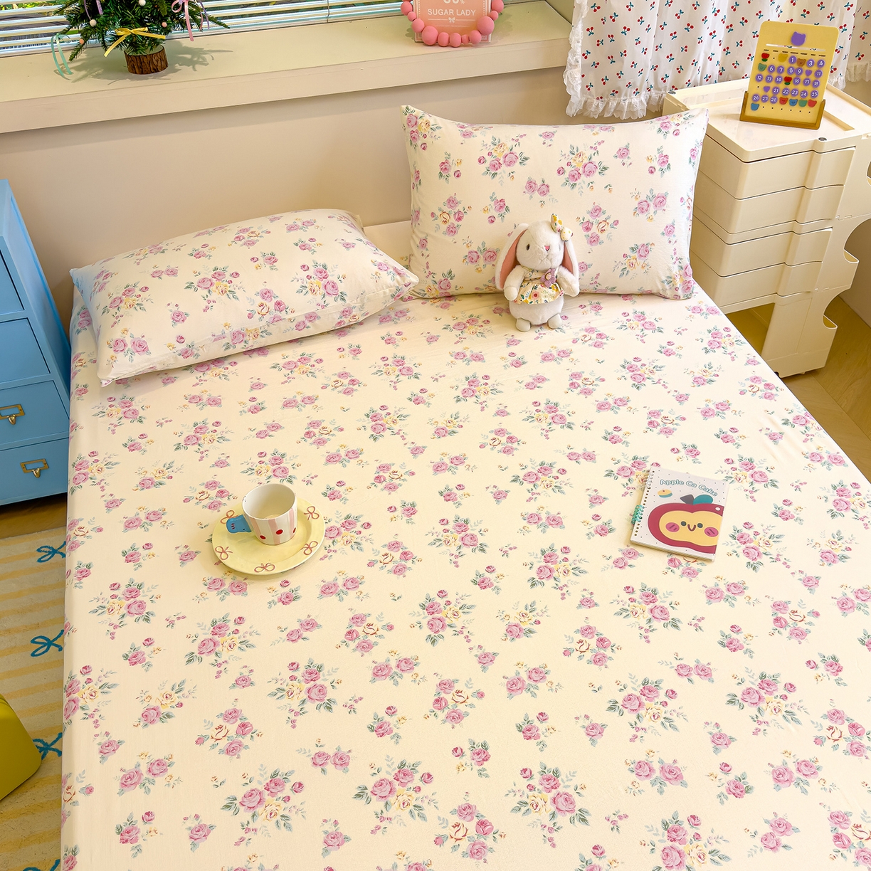 91家纺网 家纺一手货源 找家纺 颜选 2025新款A类双层纱单品床单床单单件床单三件套 双层纱花期