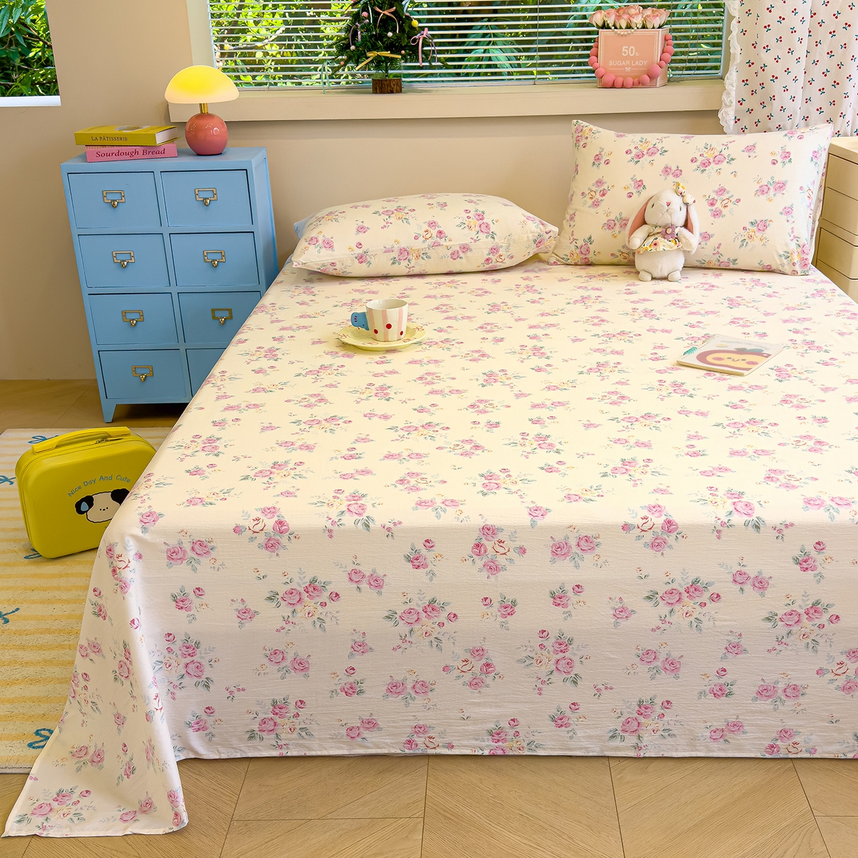 91家纺网 家纺一手货源 找家纺 颜选 2025新款A类双层纱单品床单床单单件床单三件套 双层纱花期