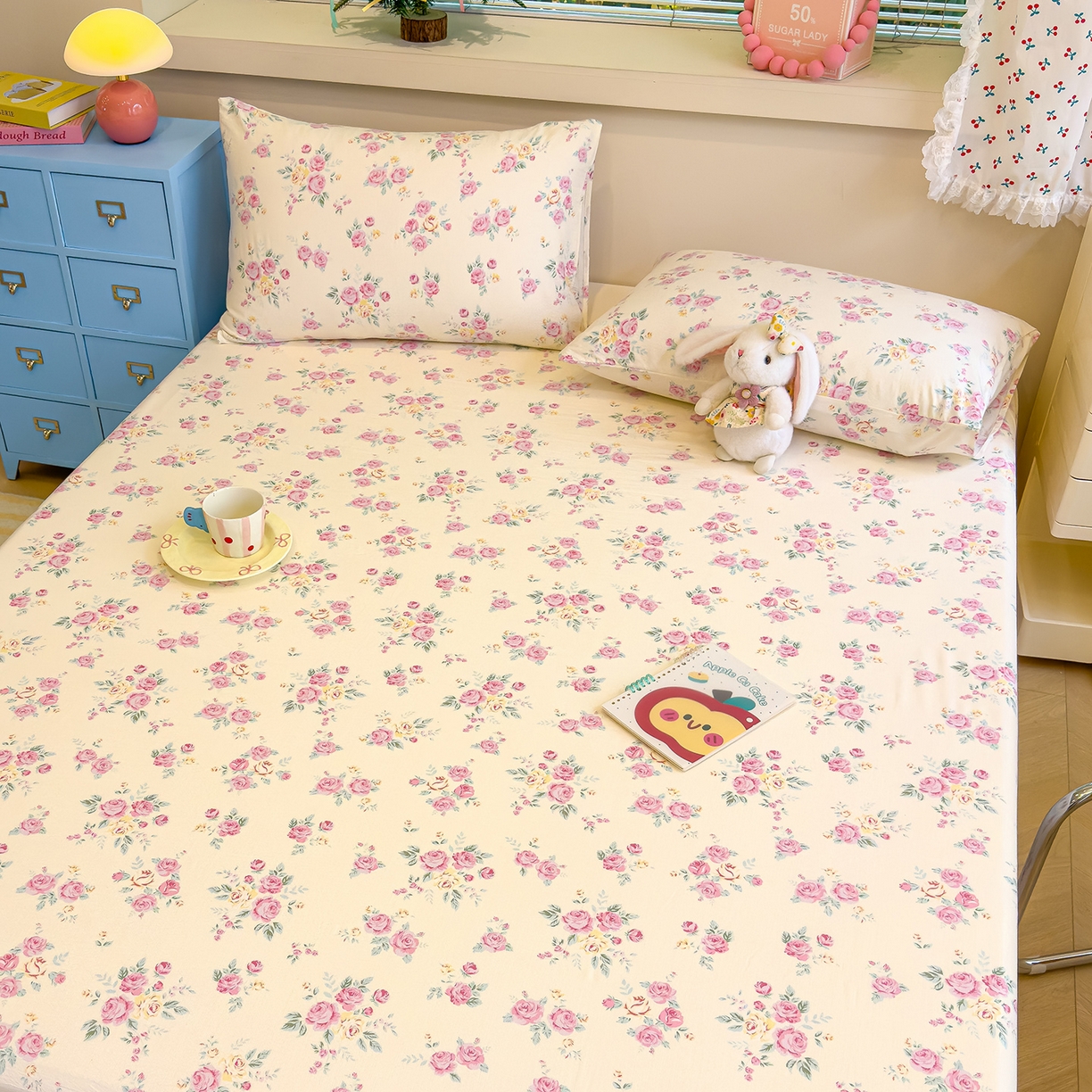 91家纺网 家纺一手货源 找家纺 颜选 2025新款A类双层纱单品床单床单单件床单三件套 双层纱花期