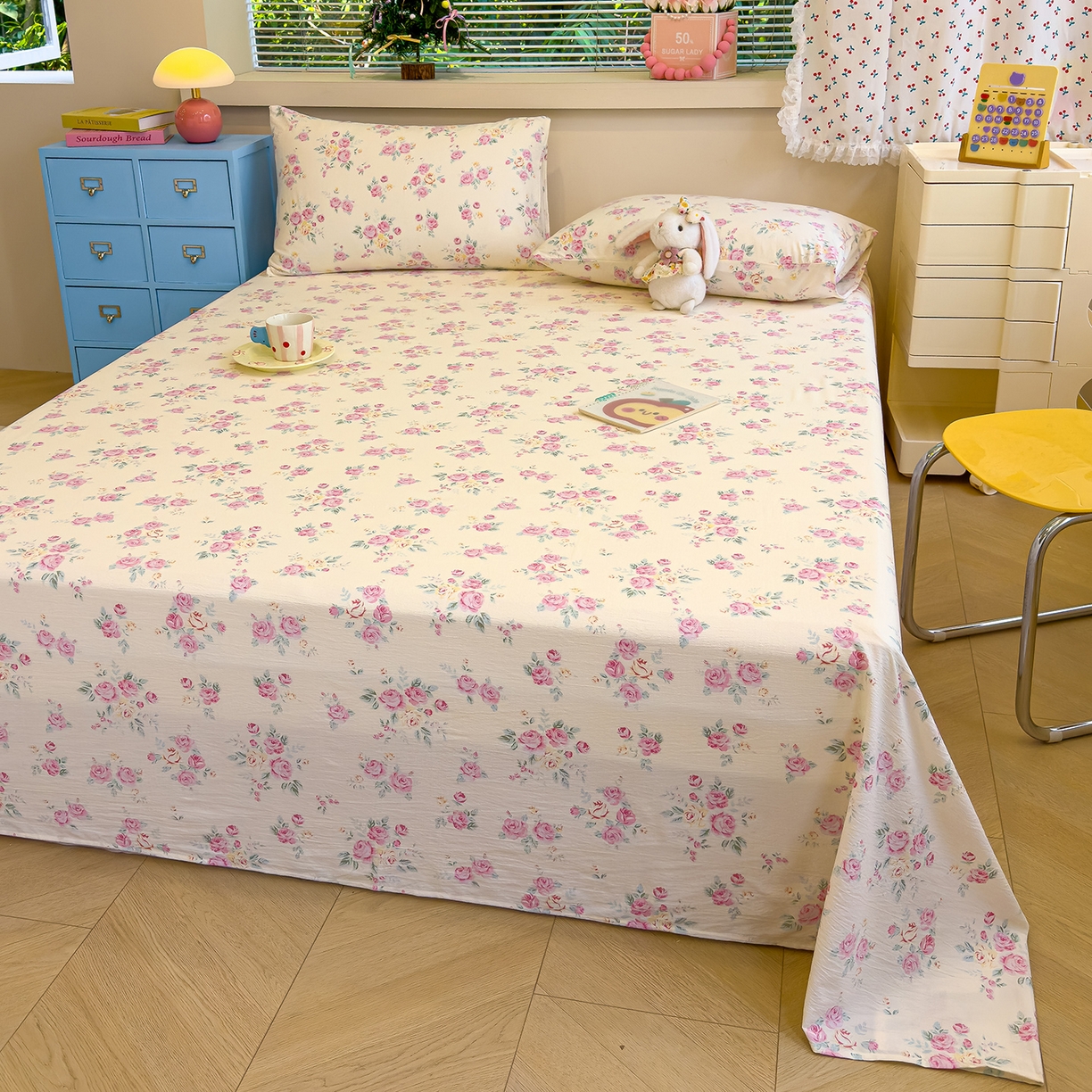 91家纺网 家纺一手货源 找家纺 颜选 2025新款A类双层纱单品床单床单单件床单三件套 双层纱花期