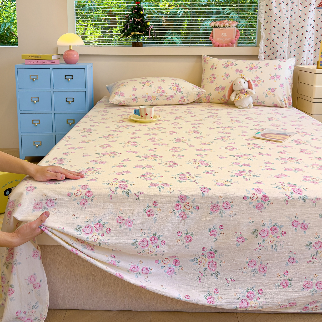 91家纺网 家纺一手货源 找家纺 颜选 2025新款A类双层纱单品床单床单单件床单三件套 双层纱花期