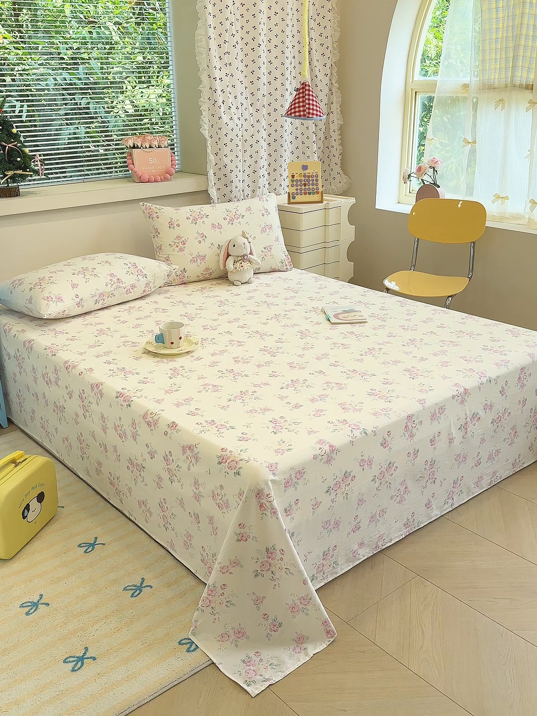 91家纺网 家纺一手货源 找家纺 颜选 2025新款A类双层纱单品床单床单单件床单三件套 双层纱花期