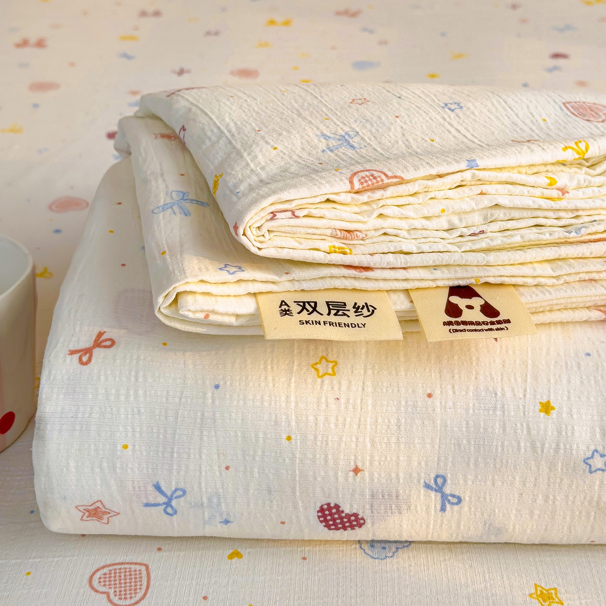 91家纺网 家纺一手货源 找家纺 颜选 2025新款A类双层纱单品床单床单单件床单三件套 星月