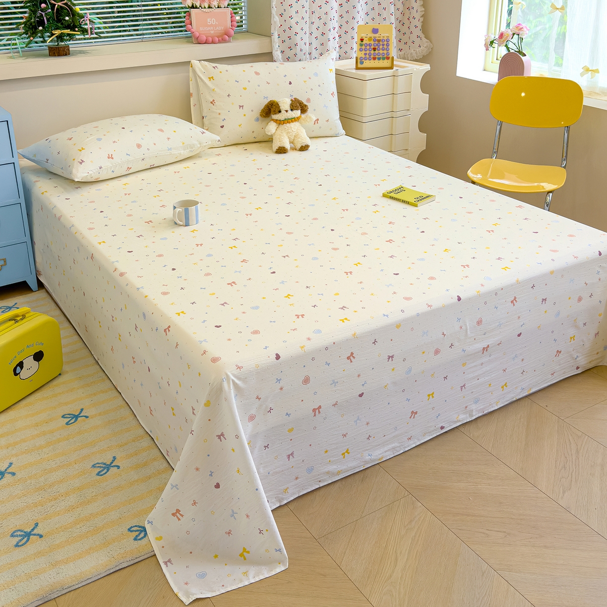 91家纺网 家纺一手货源 找家纺 颜选 2025新款A类双层纱单品床单床单单件床单三件套 星月