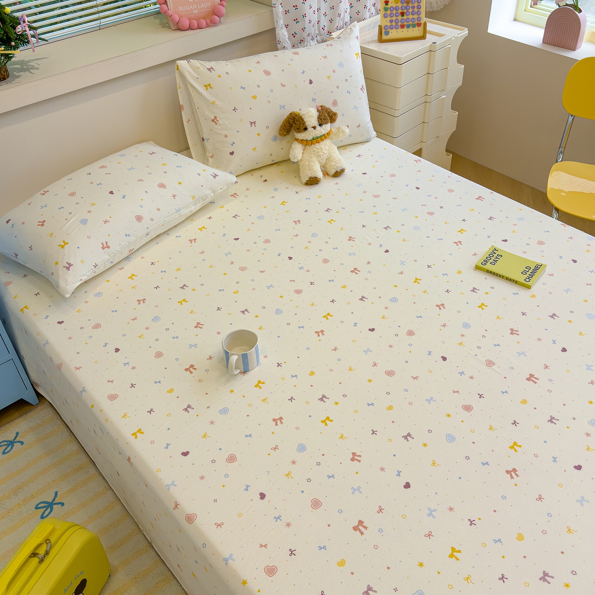 91家纺网 家纺一手货源 找家纺 颜选 2025新款A类双层纱单品床单床单单件床单三件套 星月