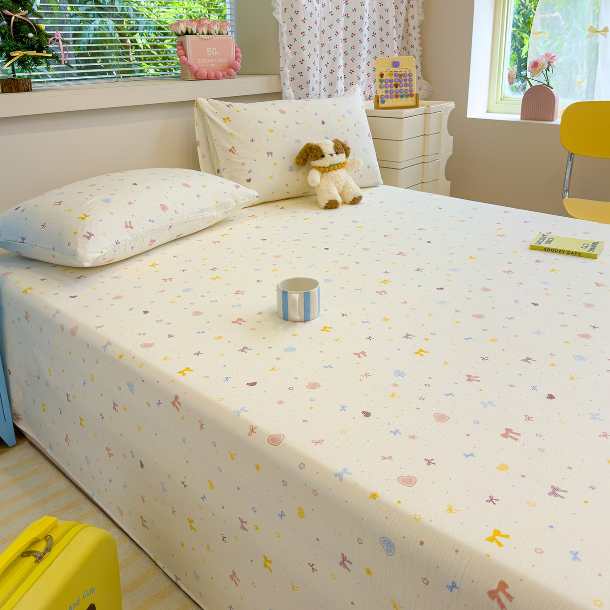 91家纺网 家纺一手货源 找家纺 颜选 2025新款A类双层纱单品床单床单单件床单三件套 星月