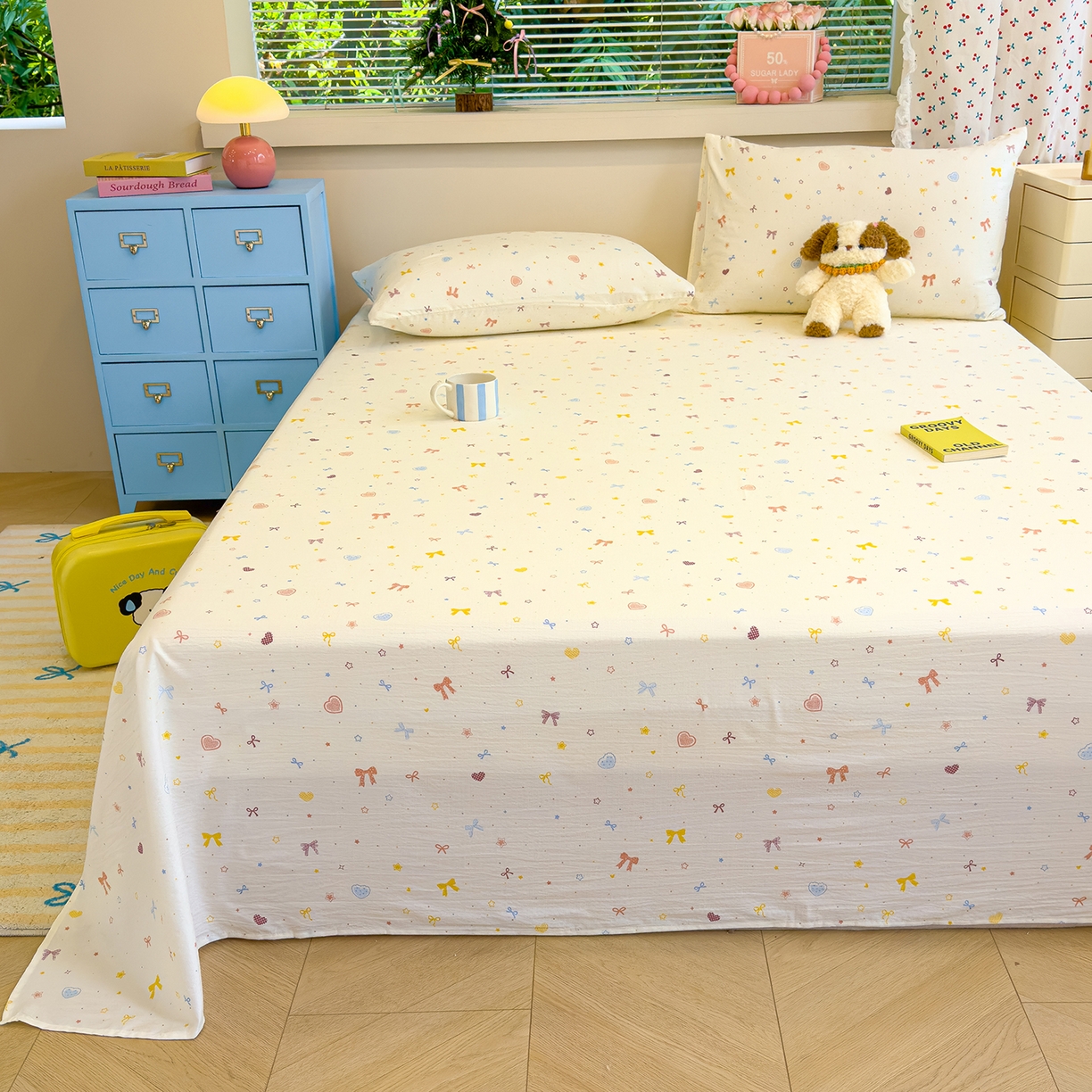 91家纺网 家纺一手货源 找家纺 颜选 2025新款A类双层纱单品床单床单单件床单三件套 星月