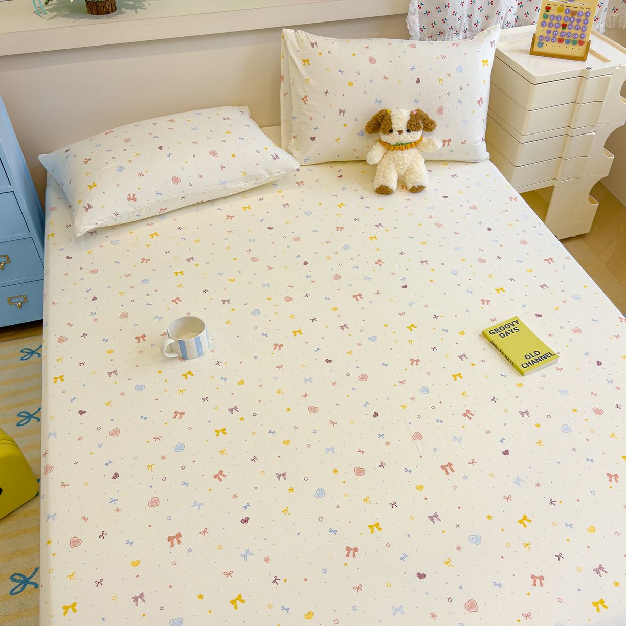 91家纺网 家纺一手货源 找家纺 颜选 2025新款A类双层纱单品床单床单单件床单三件套 星月