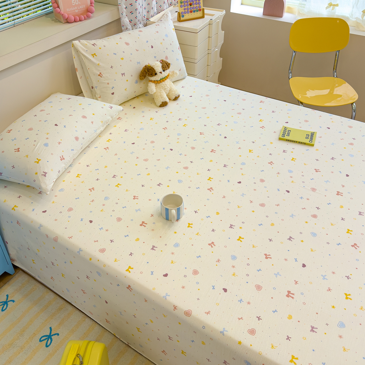 91家纺网 家纺一手货源 找家纺 颜选 2025新款A类双层纱单品床单床单单件床单三件套 星月