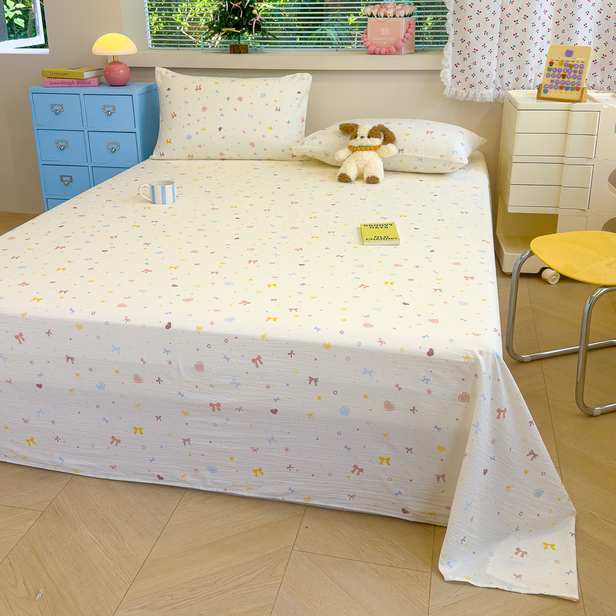 91家纺网 家纺一手货源 找家纺 颜选 2025新款A类双层纱单品床单床单单件床单三件套 星月