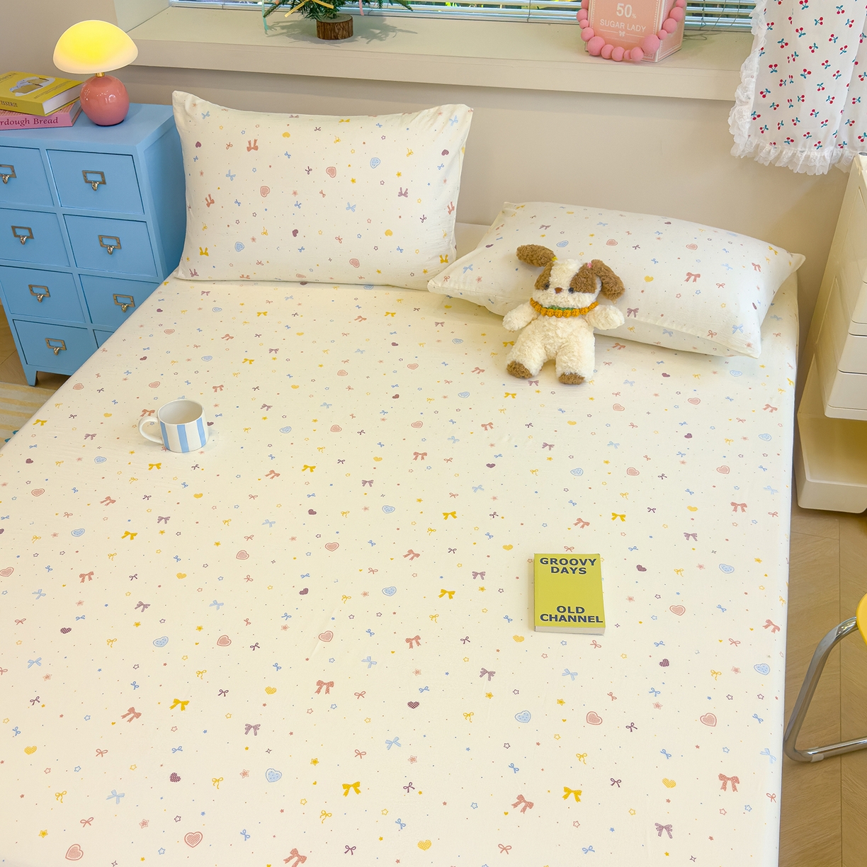 91家纺网 家纺一手货源 找家纺 颜选 2025新款A类双层纱单品床单床单单件床单三件套 星月