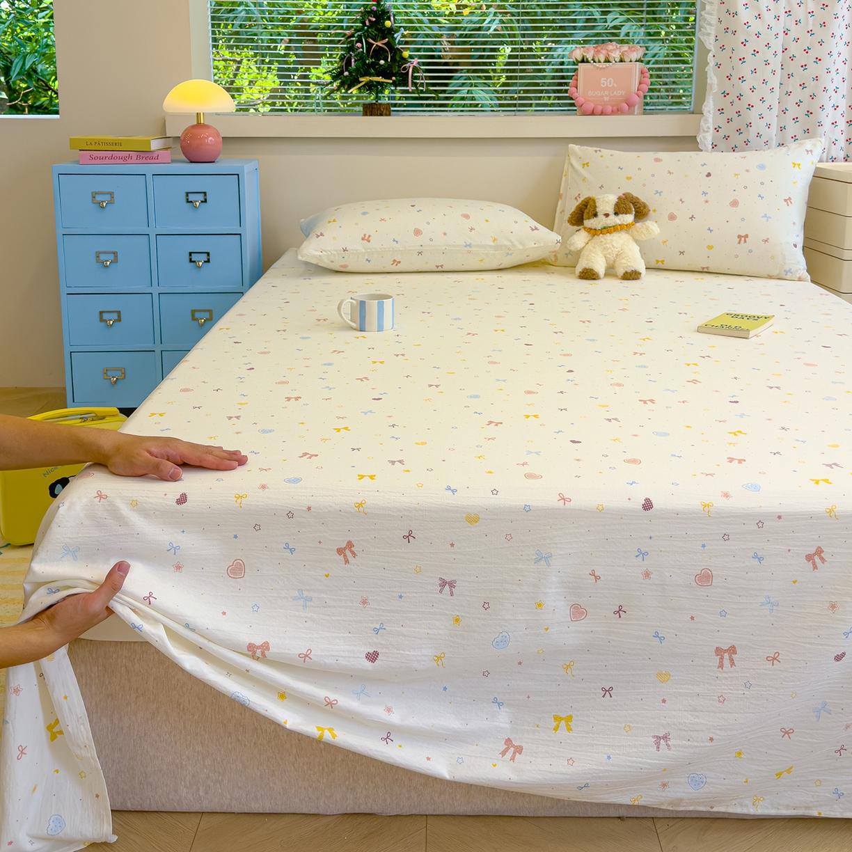 91家纺网 家纺一手货源 找家纺 颜选 2025新款A类双层纱单品床单床单单件床单三件套 星月