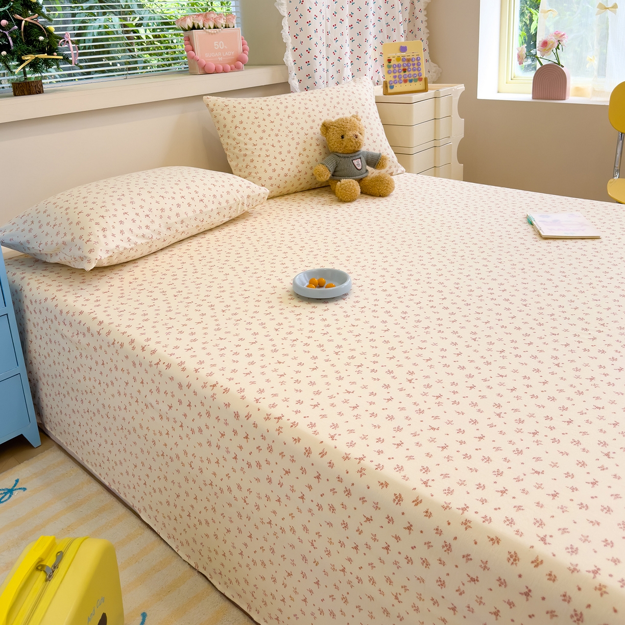 91家纺网 家纺一手货源 找家纺 颜选 2025新款A类双层纱单品床单床单单件床单三件套 蔷薇花开