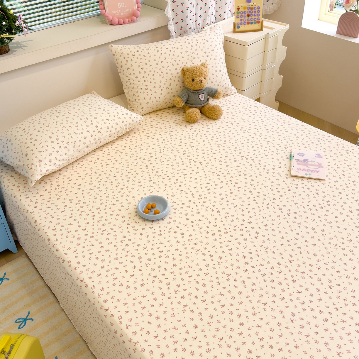 91家纺网 家纺一手货源 找家纺 颜选 2025新款A类双层纱单品床单床单单件床单三件套 蔷薇花开