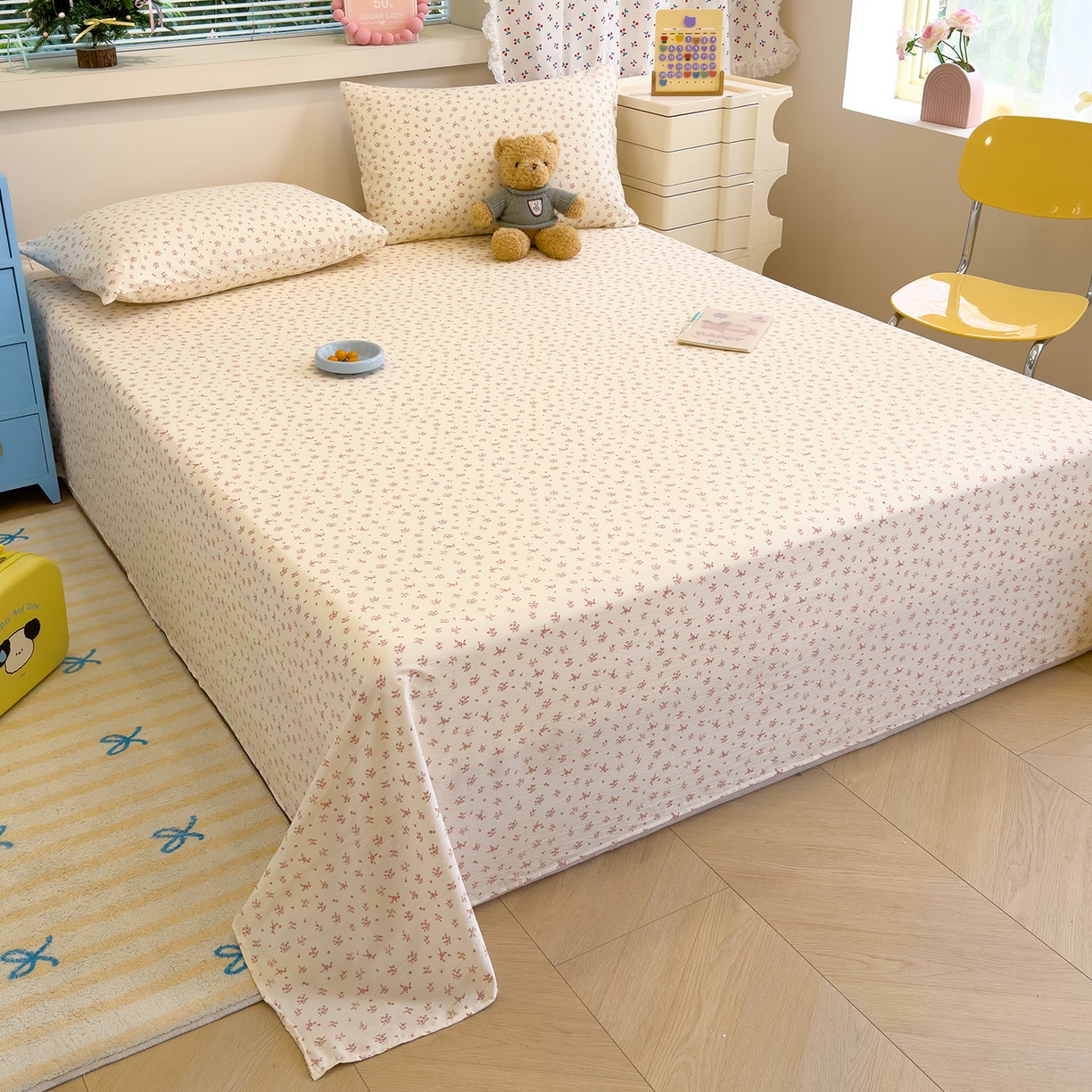 91家纺网 家纺一手货源 找家纺 颜选 2025新款A类双层纱单品床单床单单件床单三件套 蔷薇花开