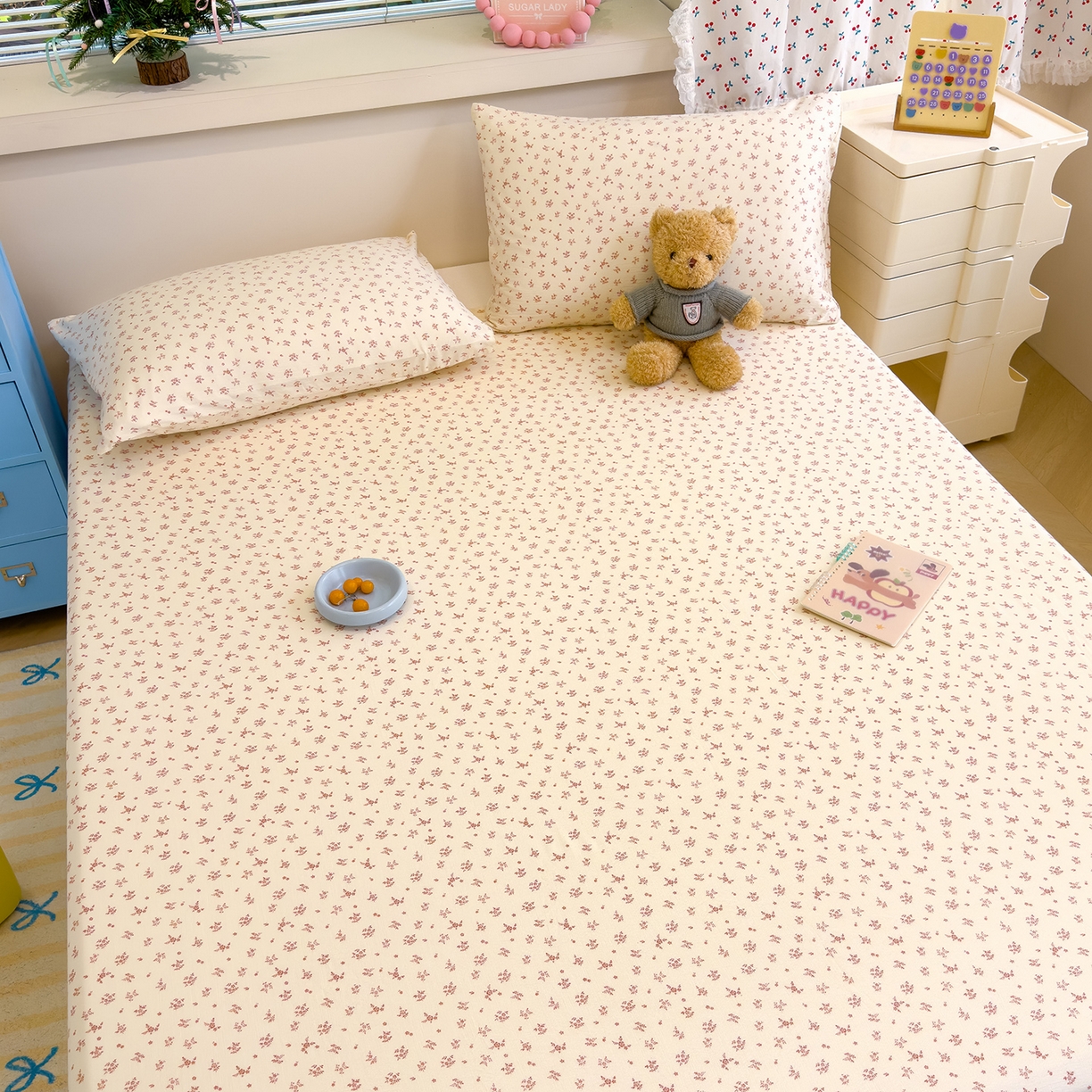 91家纺网 家纺一手货源 找家纺 颜选 2025新款A类双层纱单品床单床单单件床单三件套 蔷薇花开