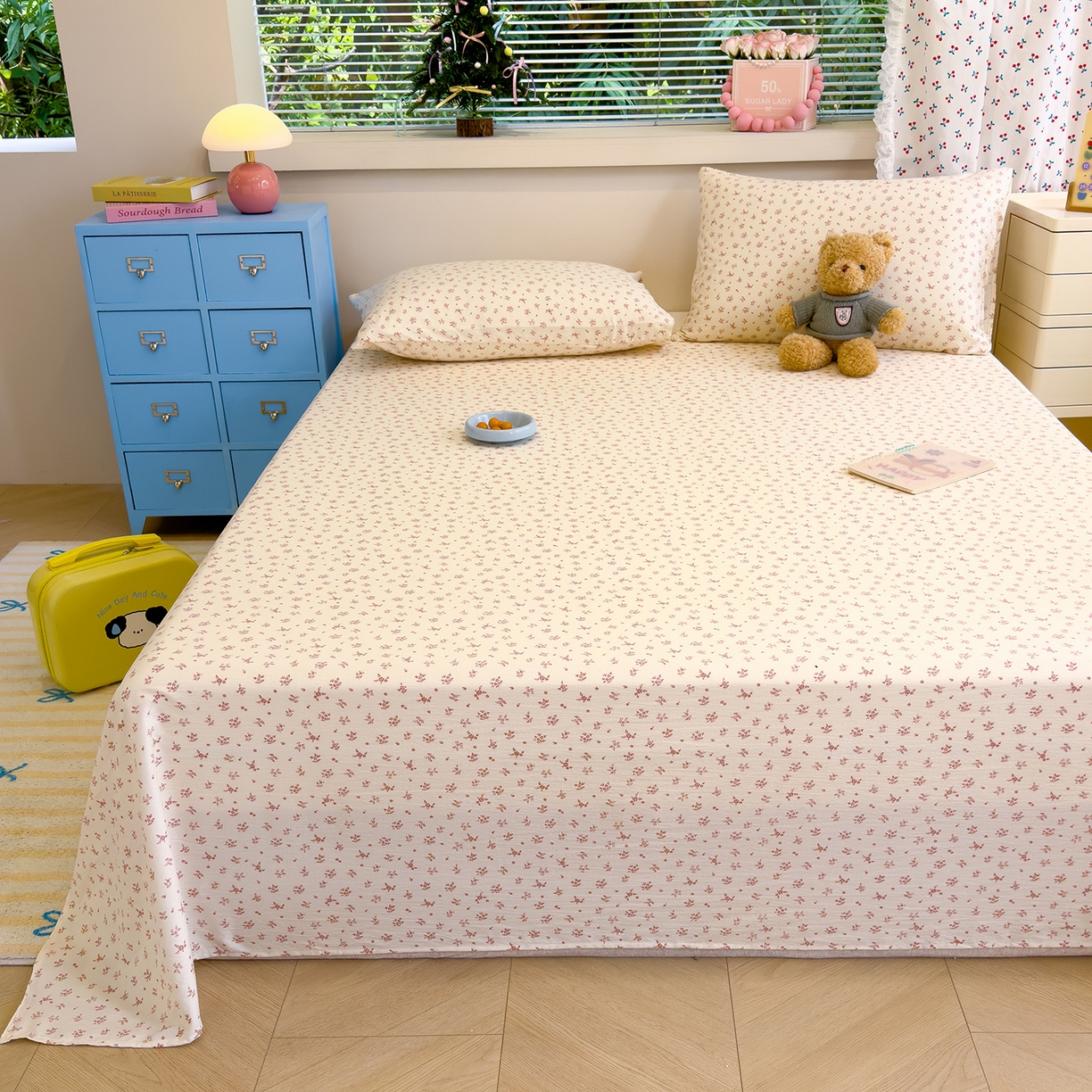 91家纺网 家纺一手货源 找家纺 颜选 2025新款A类双层纱单品床单床单单件床单三件套 蔷薇花开