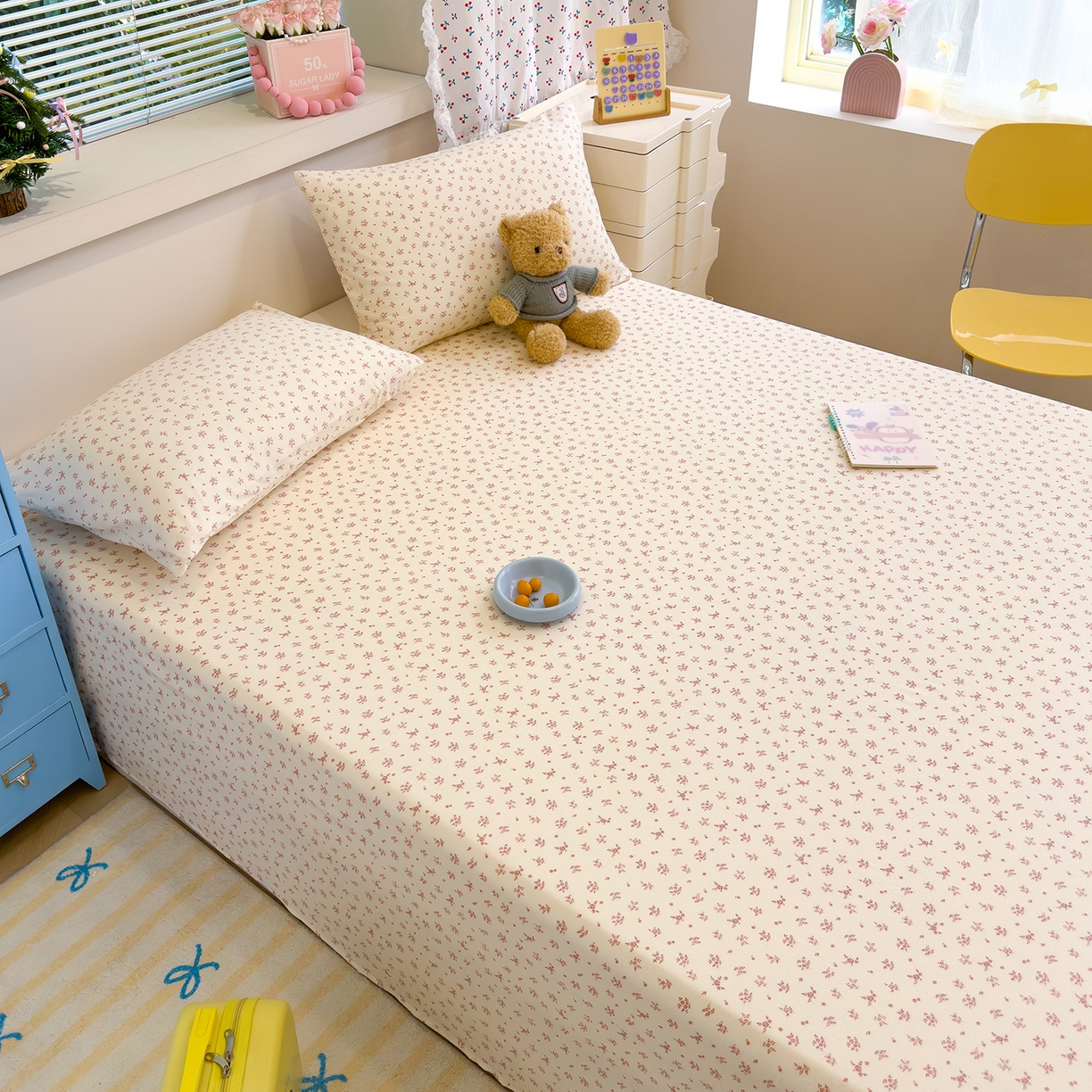 91家纺网 家纺一手货源 找家纺 颜选 2025新款A类双层纱单品床单床单单件床单三件套 蔷薇花开