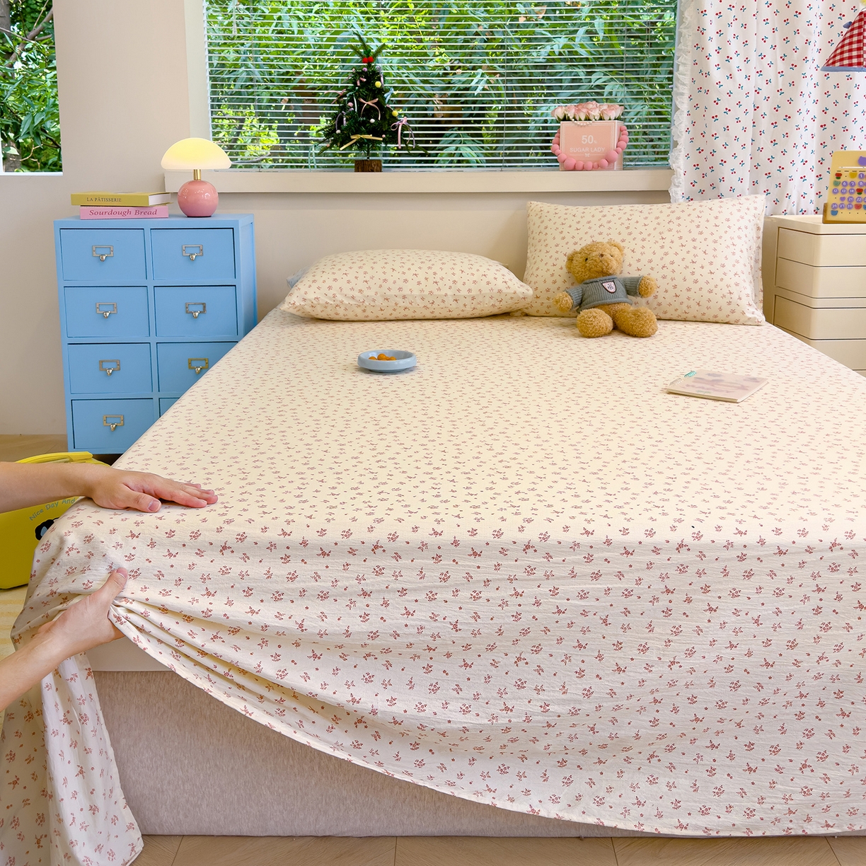 91家纺网 家纺一手货源 找家纺 颜选 2025新款A类双层纱单品床单床单单件床单三件套 蔷薇花开