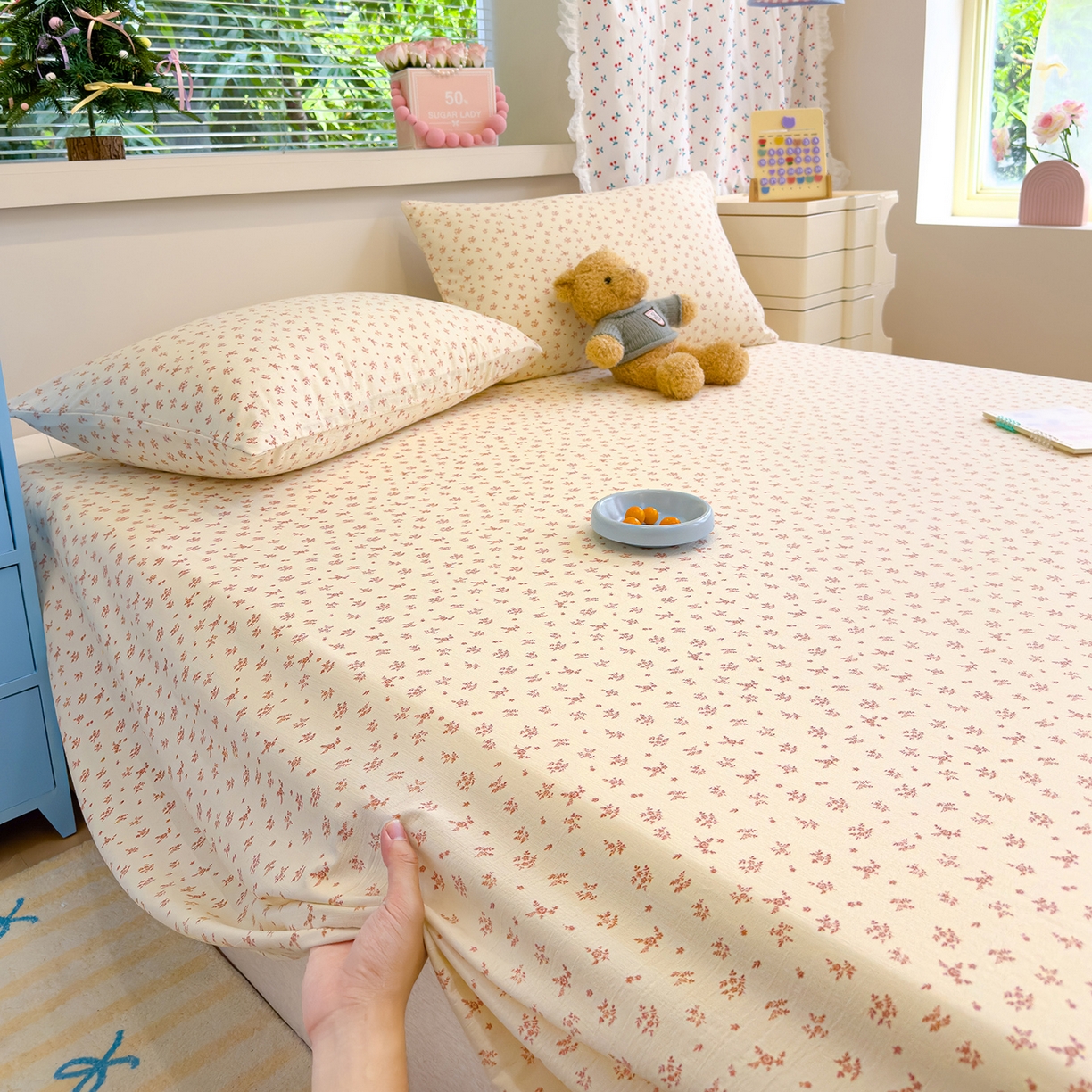 91家纺网 家纺一手货源 找家纺 颜选 2025新款A类双层纱单品床单床单单件床单三件套 蔷薇花开