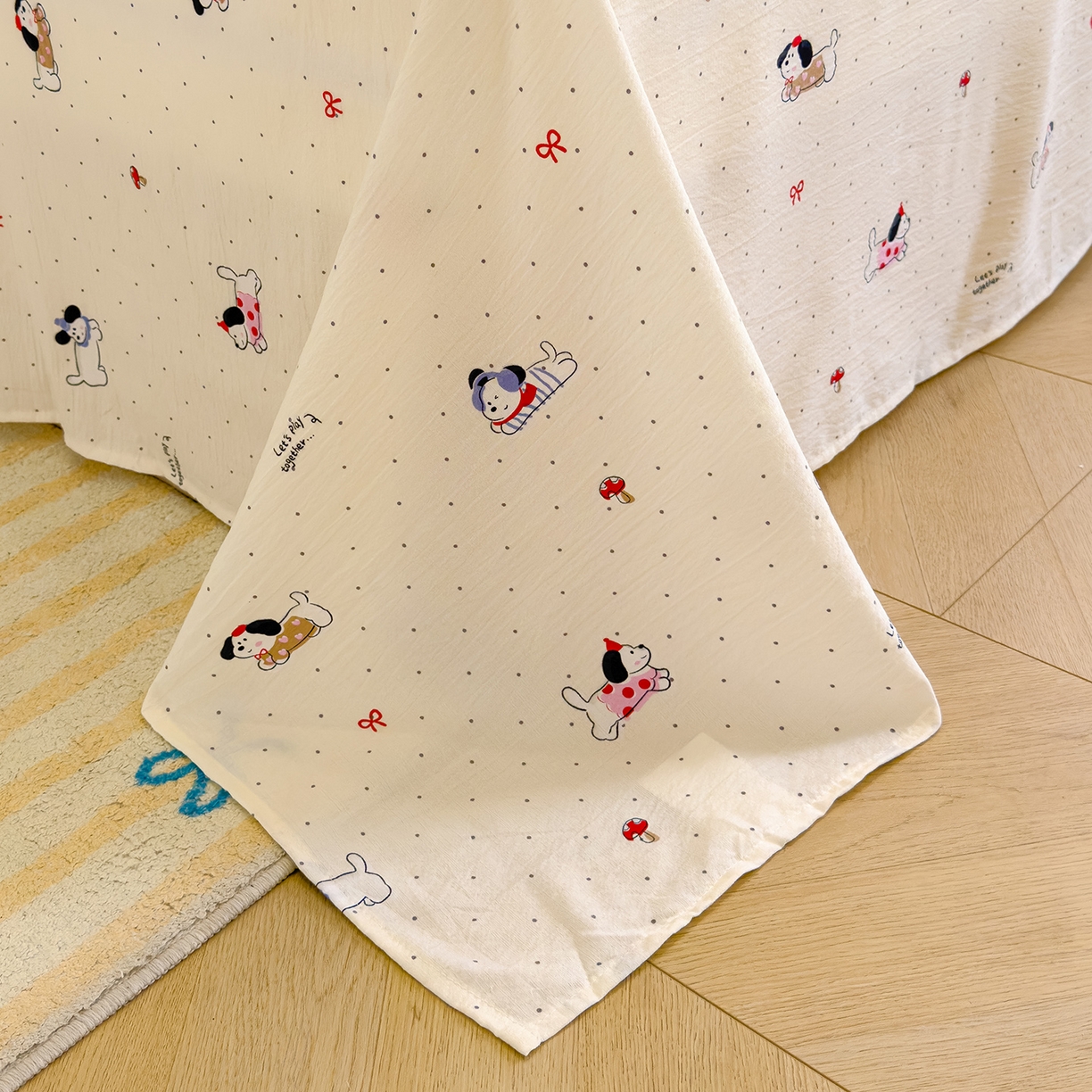 91家纺网 家纺一手货源 找家纺 颜选 2025新款A类双层纱单品床单床单单件床单三件套 狗狗派对