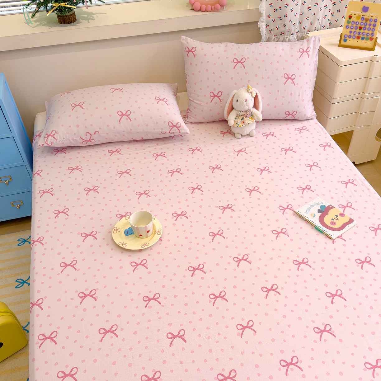 91家纺网 家纺一手货源 找家纺 颜选 2025新款A类双层纱单品床单床单单件床单三件套 波点蝴蝶