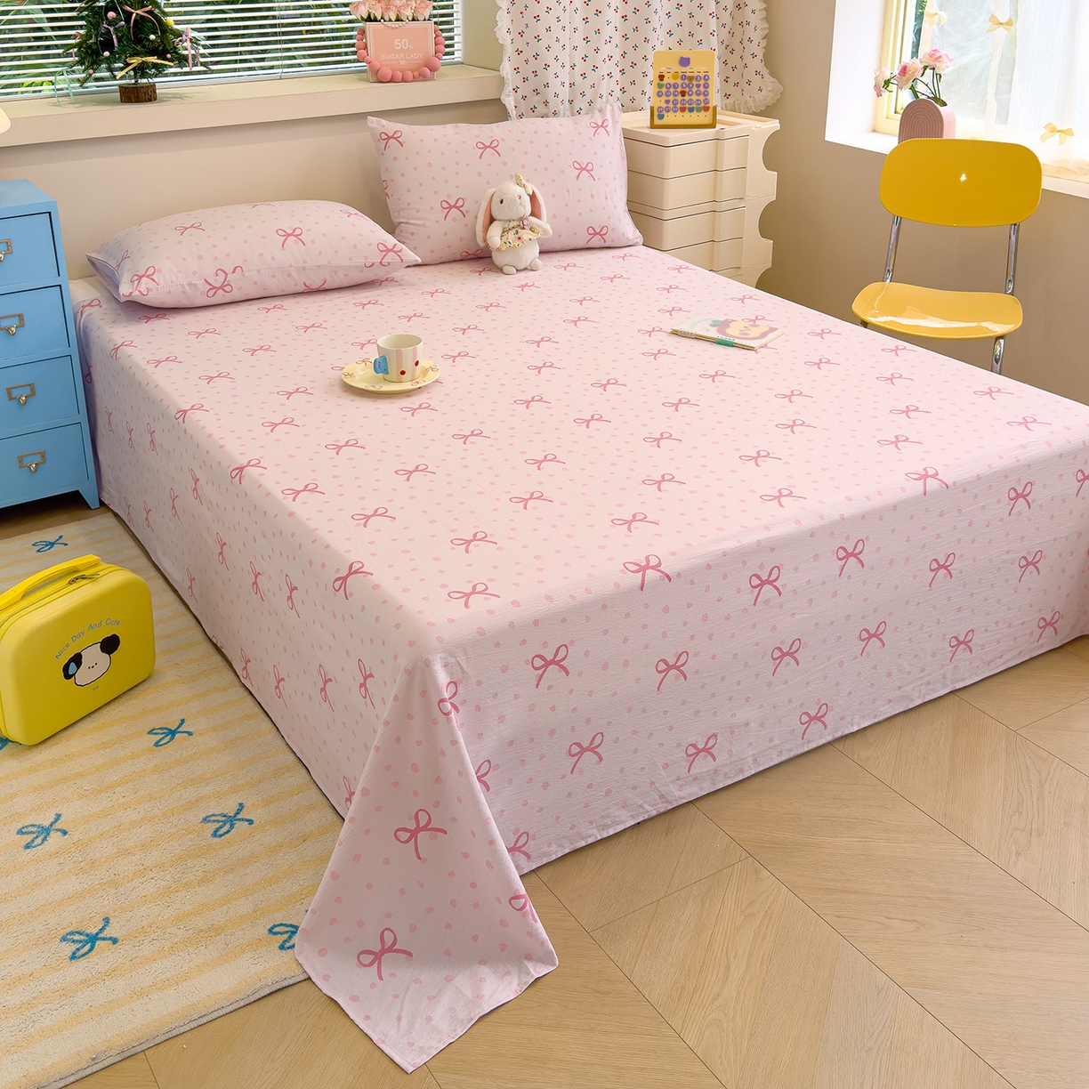 91家纺网 家纺一手货源 找家纺 颜选 2025新款A类双层纱单品床单床单单件床单三件套 波点蝴蝶