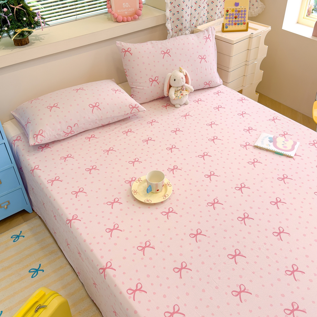 91家纺网 家纺一手货源 找家纺 颜选 2025新款A类双层纱单品床单床单单件床单三件套 波点蝴蝶