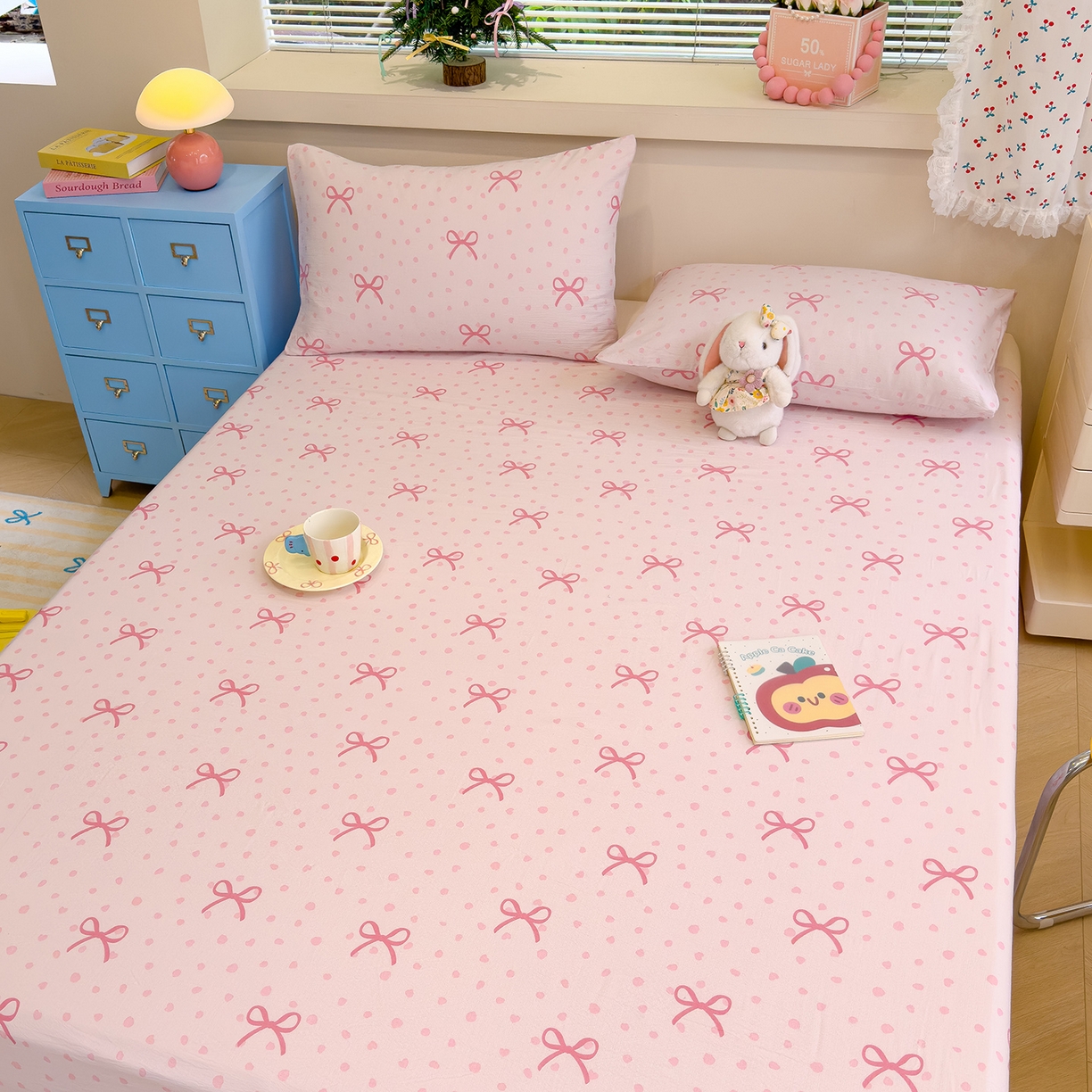 91家纺网 家纺一手货源 找家纺 颜选 2025新款A类双层纱单品床单床单单件床单三件套 波点蝴蝶